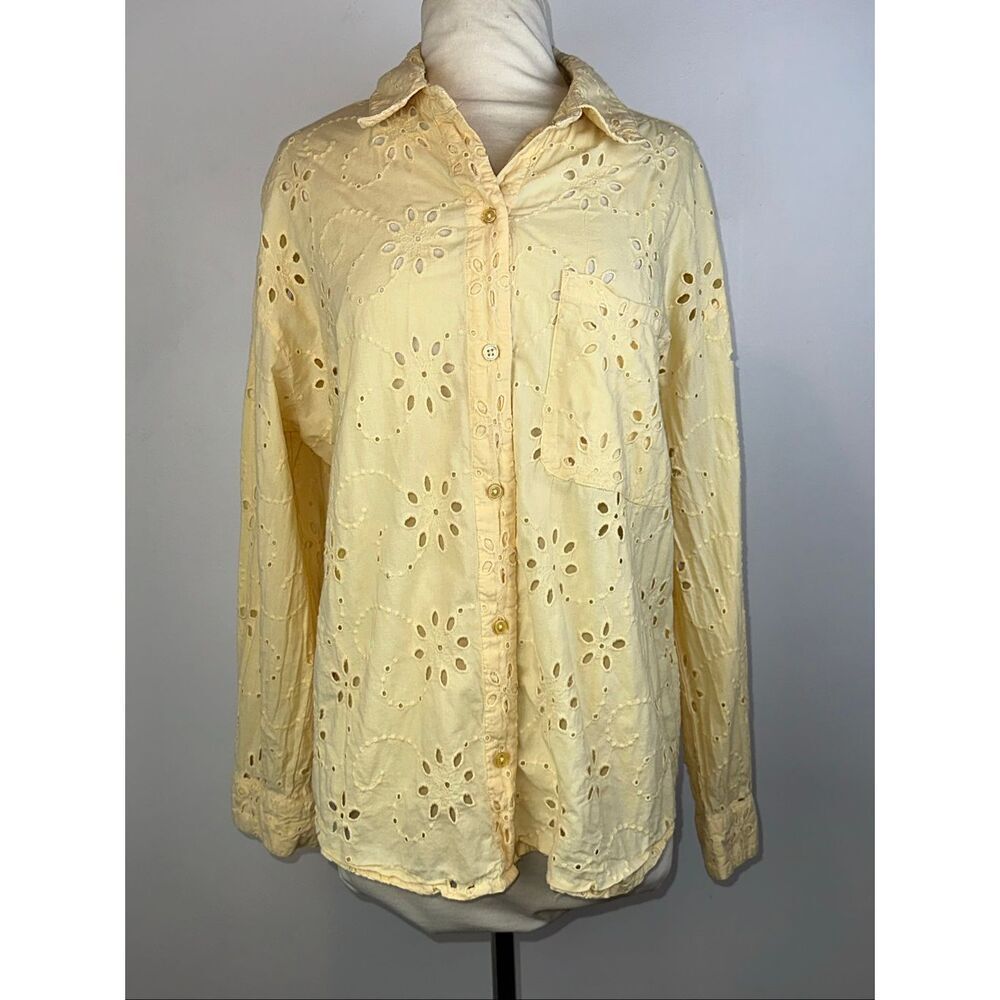 Anthropologie Yellow Eyelet Buttondown Top Sz Medium